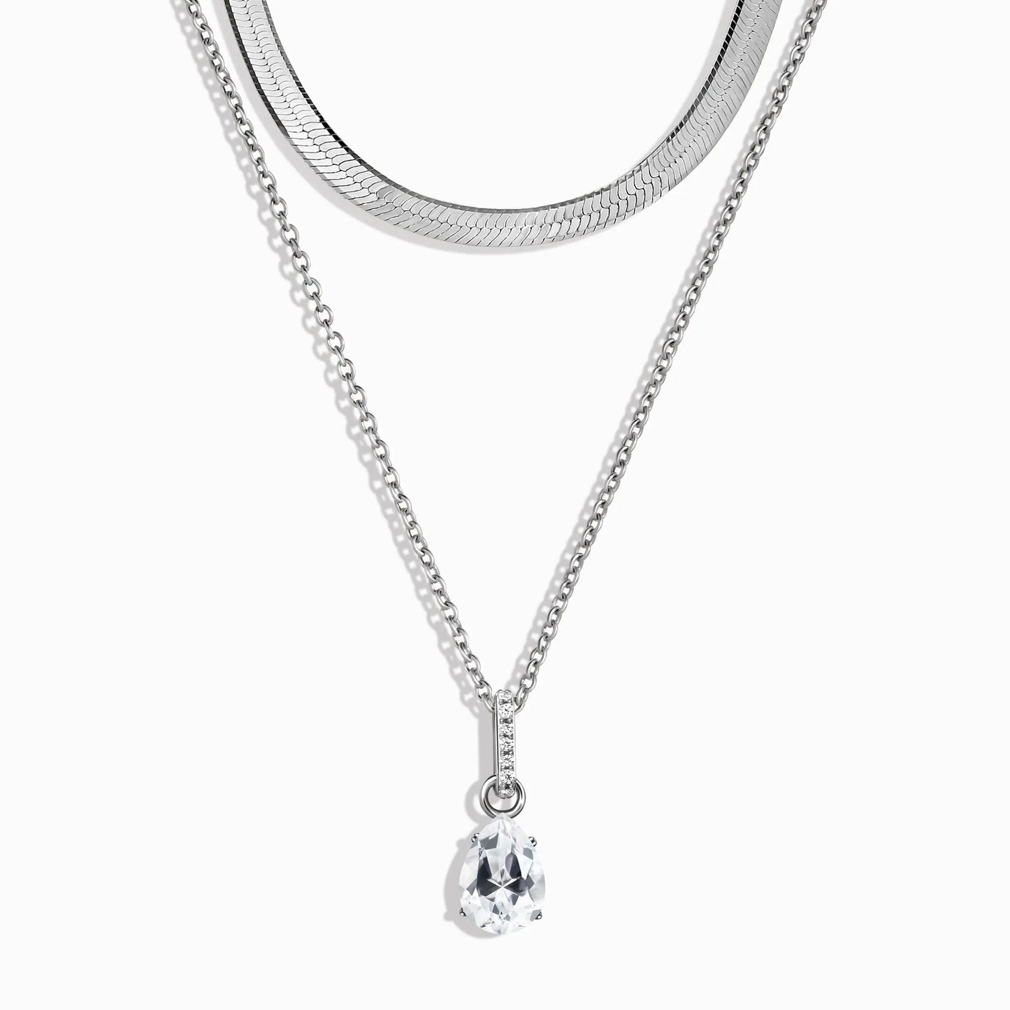 White Topaz Birthstone Sway Necklace & Herringbone Chain Moon Magic