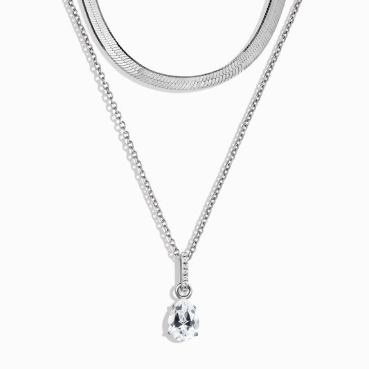White Topaz Birthstone Sway Necklace & Herringbone Chain Moon Magic
