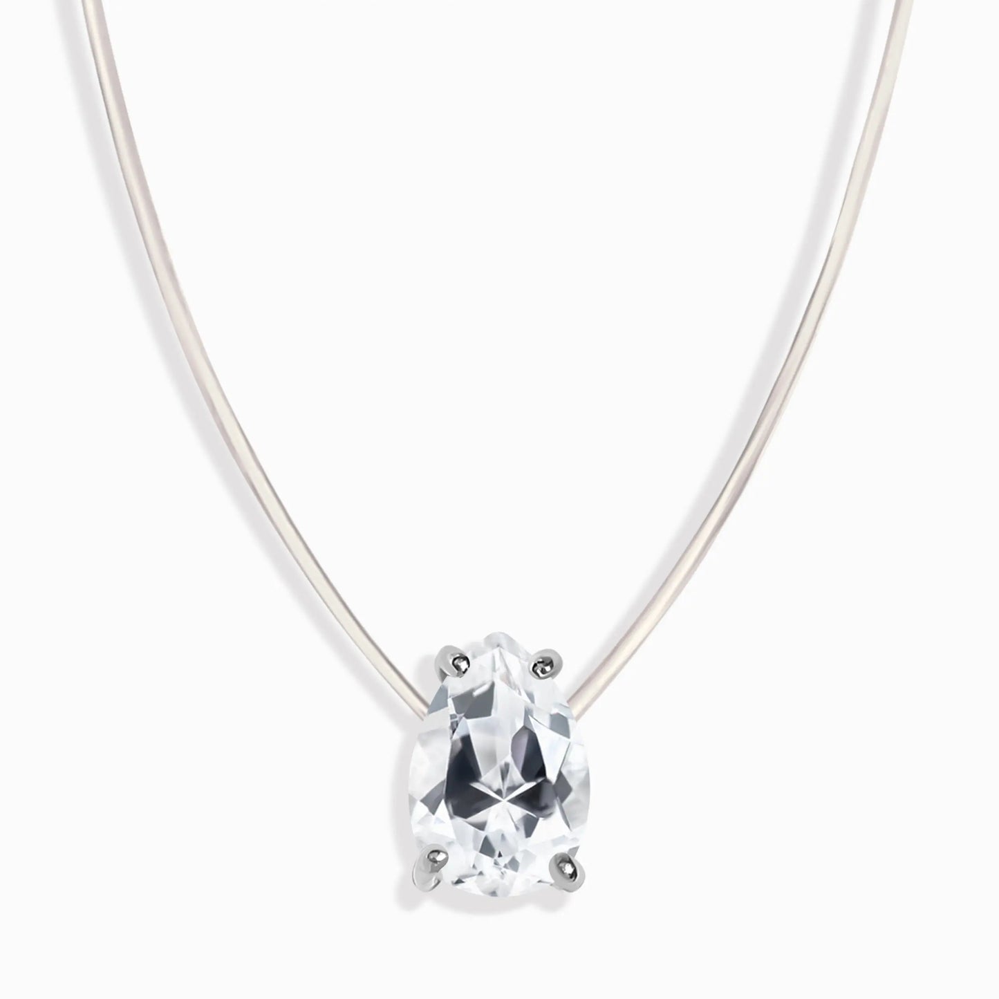White Topaz Necklace Floating Sway - April Birthstone Moon Magic
