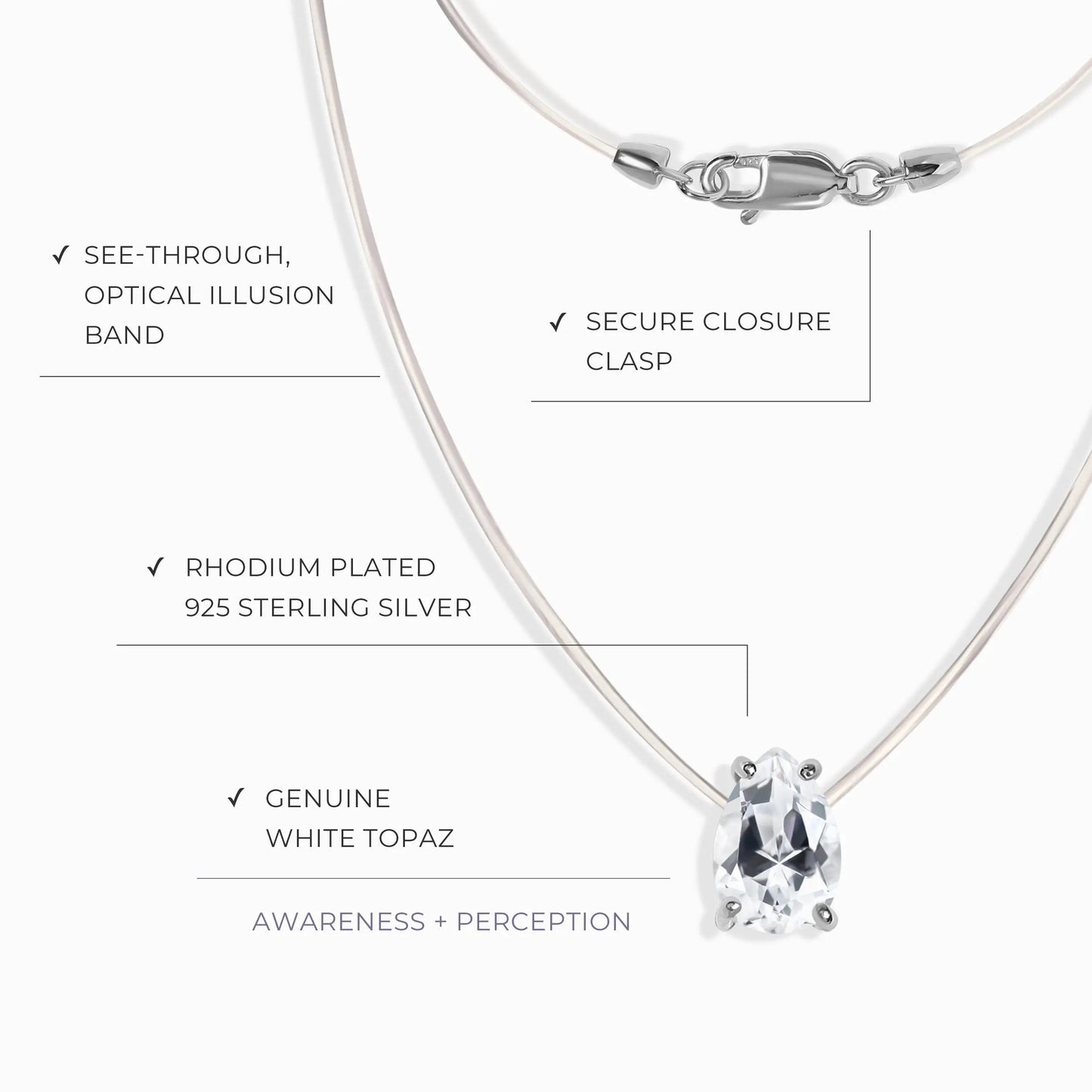 White Topaz Necklace Floating Sway - April Birthstone Moon Magic