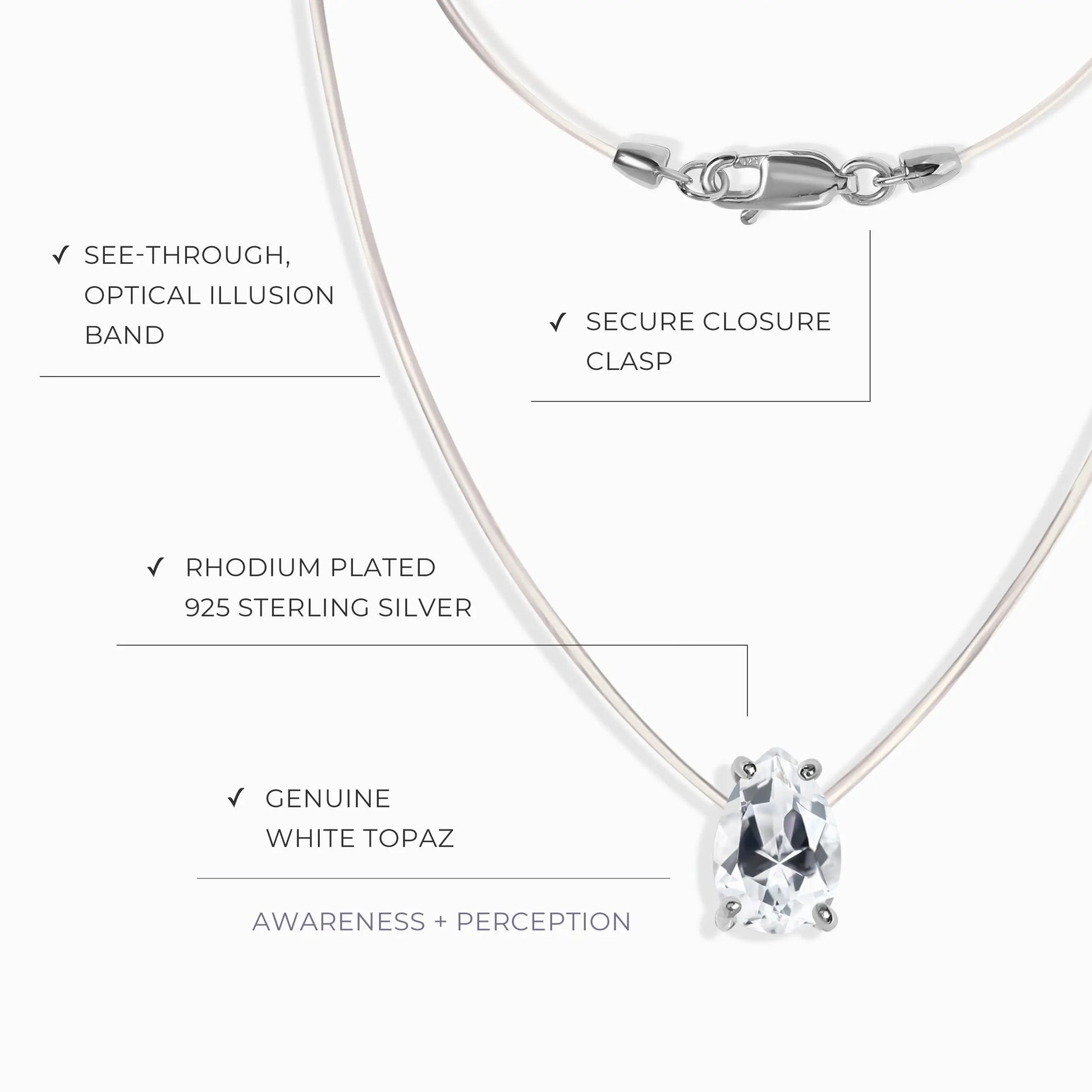 White Topaz Necklace Floating Sway - April Birthstone Moon Magic