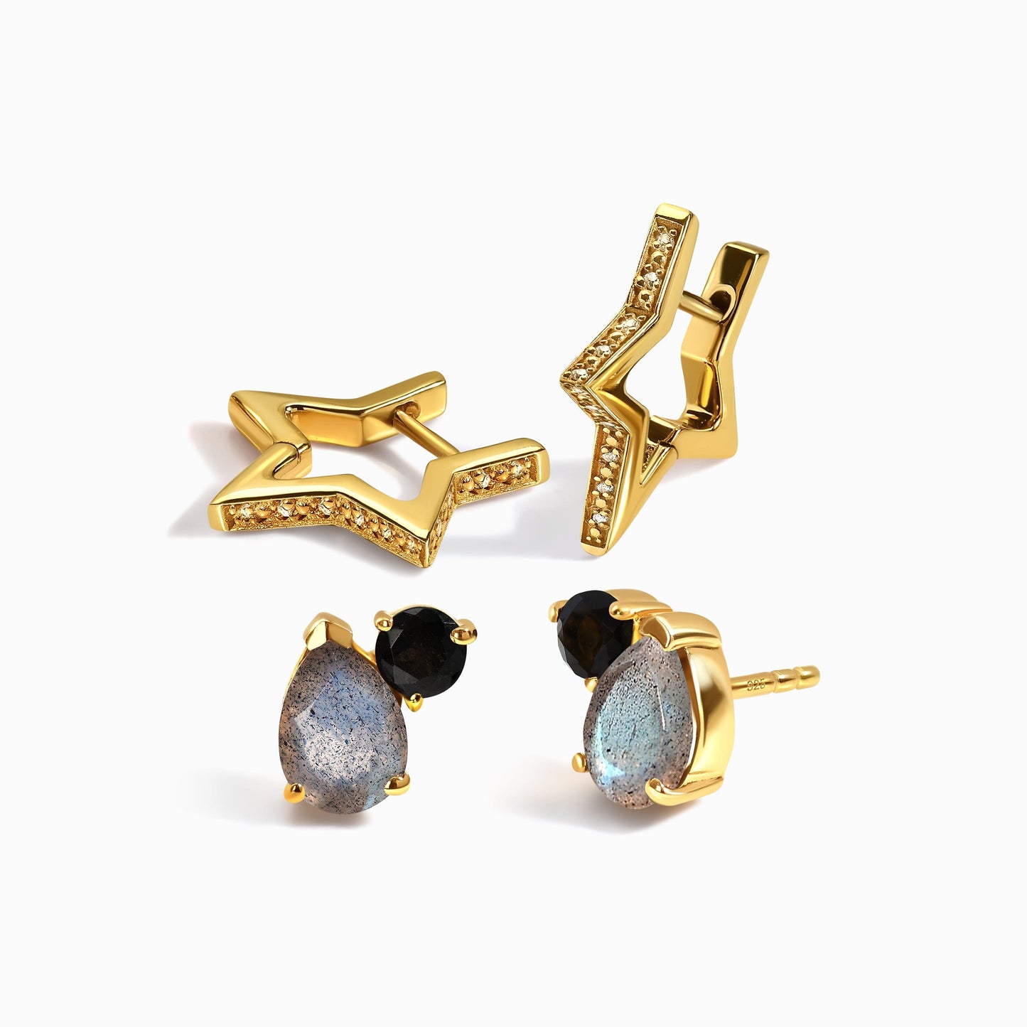 Galaxy Hoops & Toi Et Moi Studs - Labradorite & Black Obsidian Moon Magic