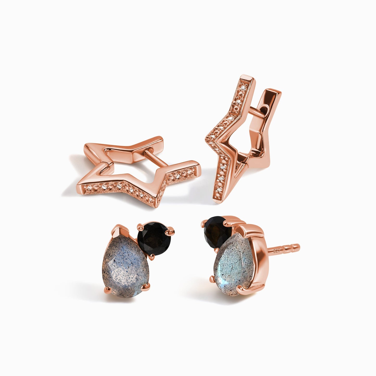 Galaxy Hoops & Toi Et Moi Studs - Labradorite & Black Obsidian Moon Magic