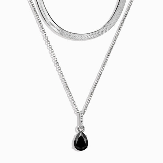 Black Onyx Birthstone Sway Necklace & Herringbone Chain Moon Magic