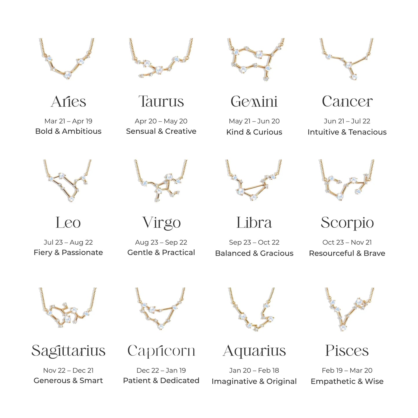 Taurus Zodiac Constellation Necklace & White Topaz Sway Moon Magic