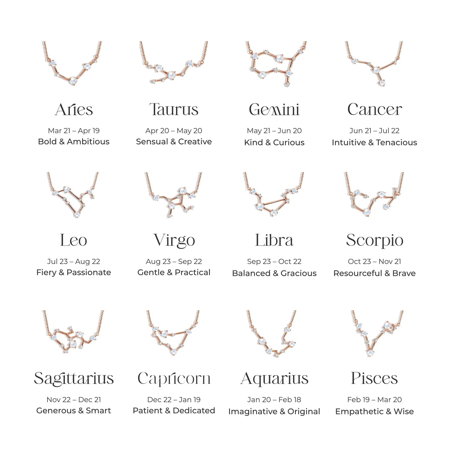 Taurus Zodiac Constellation Necklace & White Topaz Sway Moon Magic