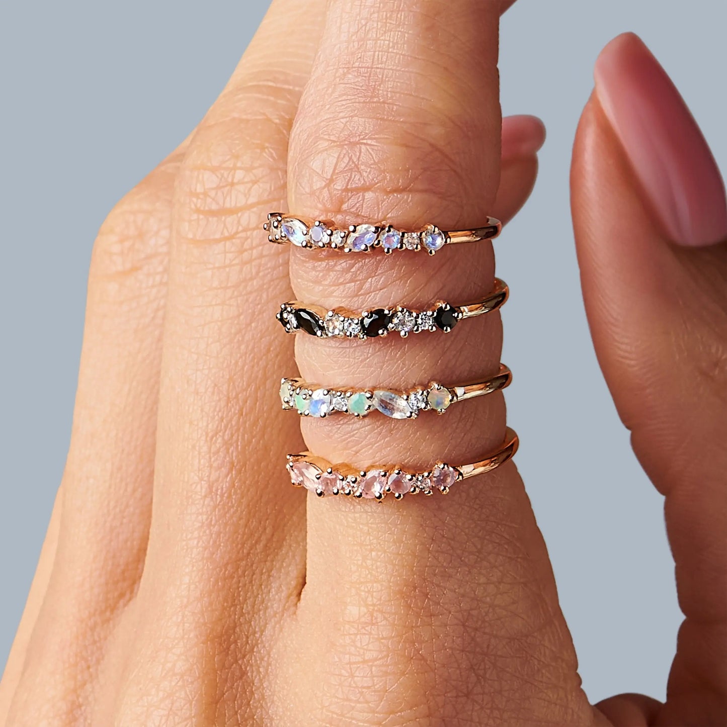 Black Obsidian White Zircon Ring - Grace Moon Magic