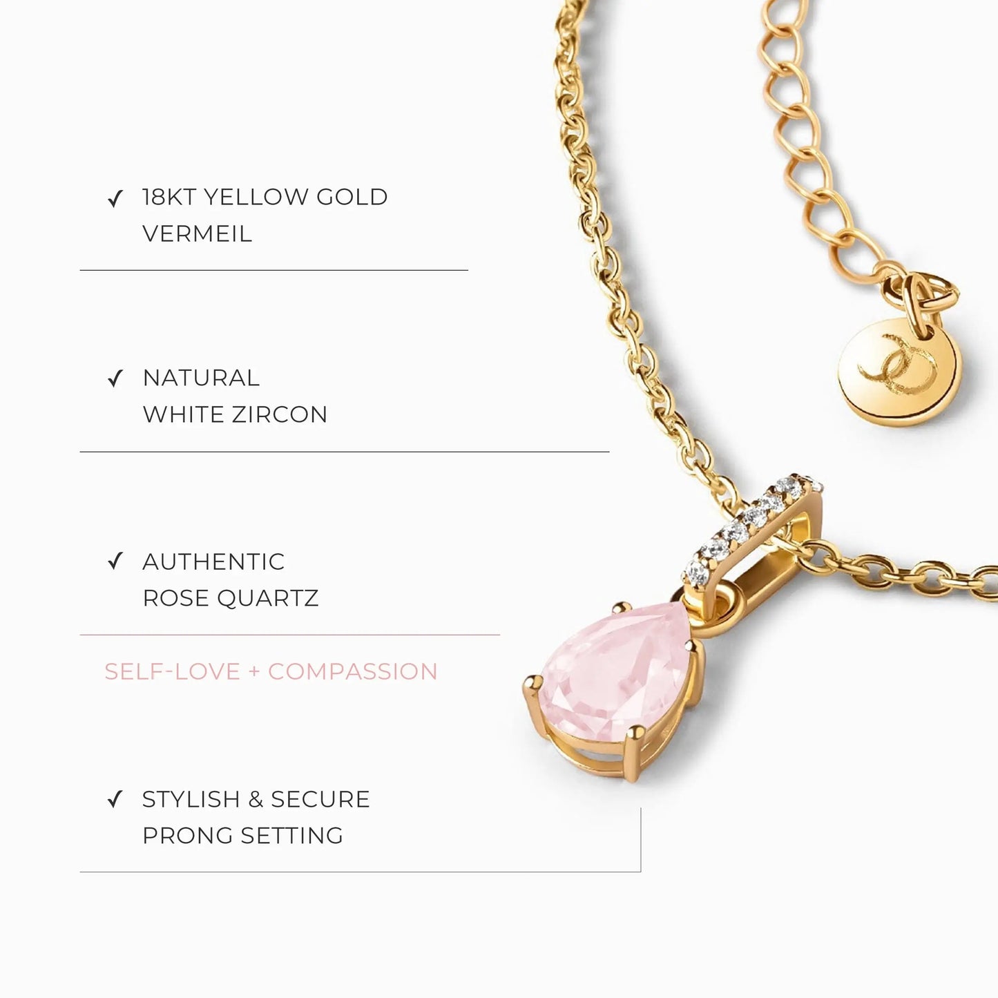 Rose Quartz Birthstone Sway Necklace & Herringbone Chain Moon Magic