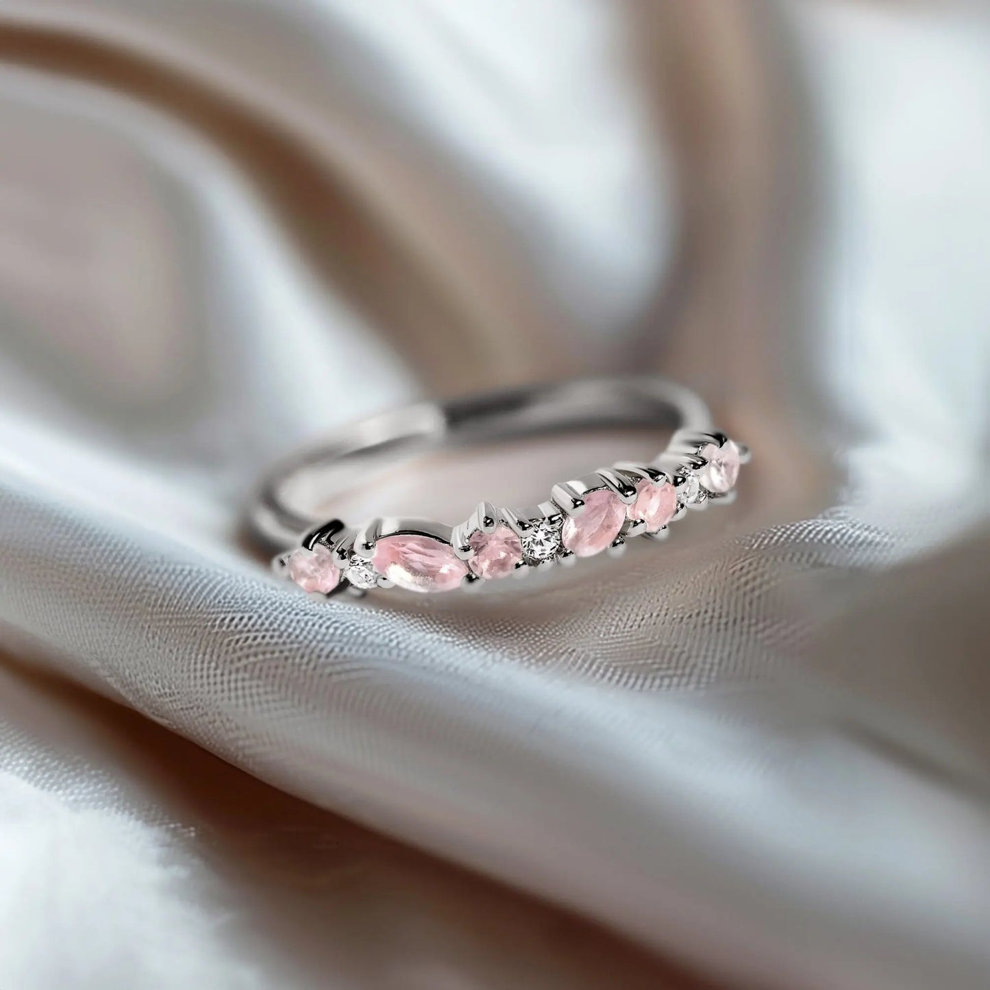 Rose Quartz White Zircon Ring - Grace Moon Magic