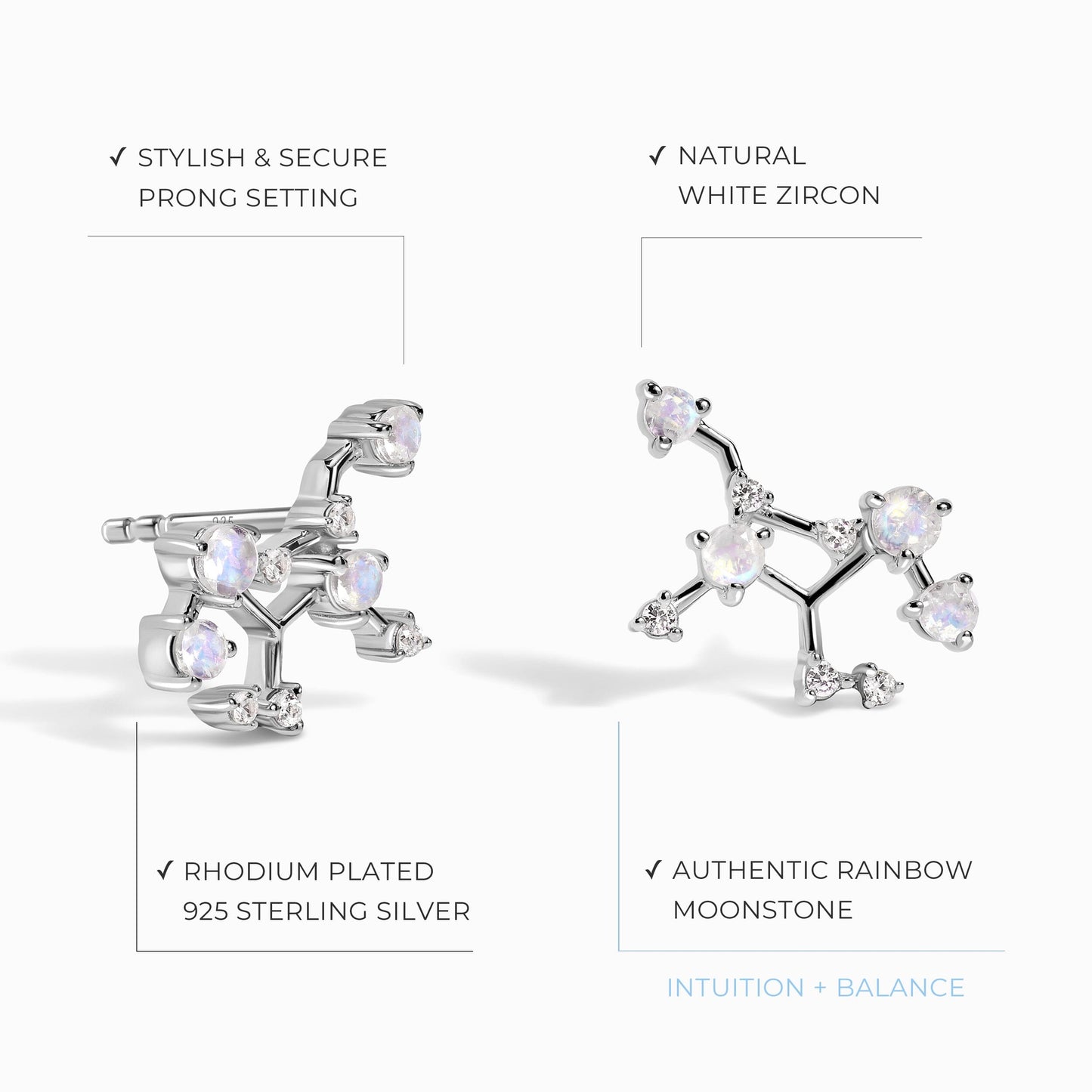 Moonstone Earrings - Virgo Zodiac Constellation Moon Magic