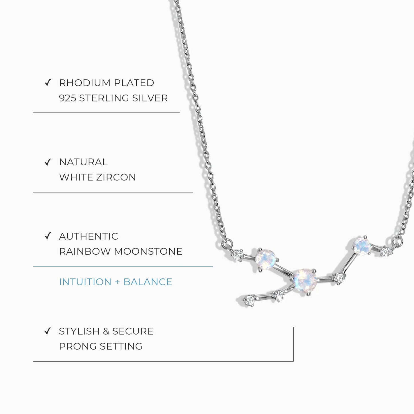 Taurus Zodiac Constellation Necklace & White Topaz Sway Moon Magic