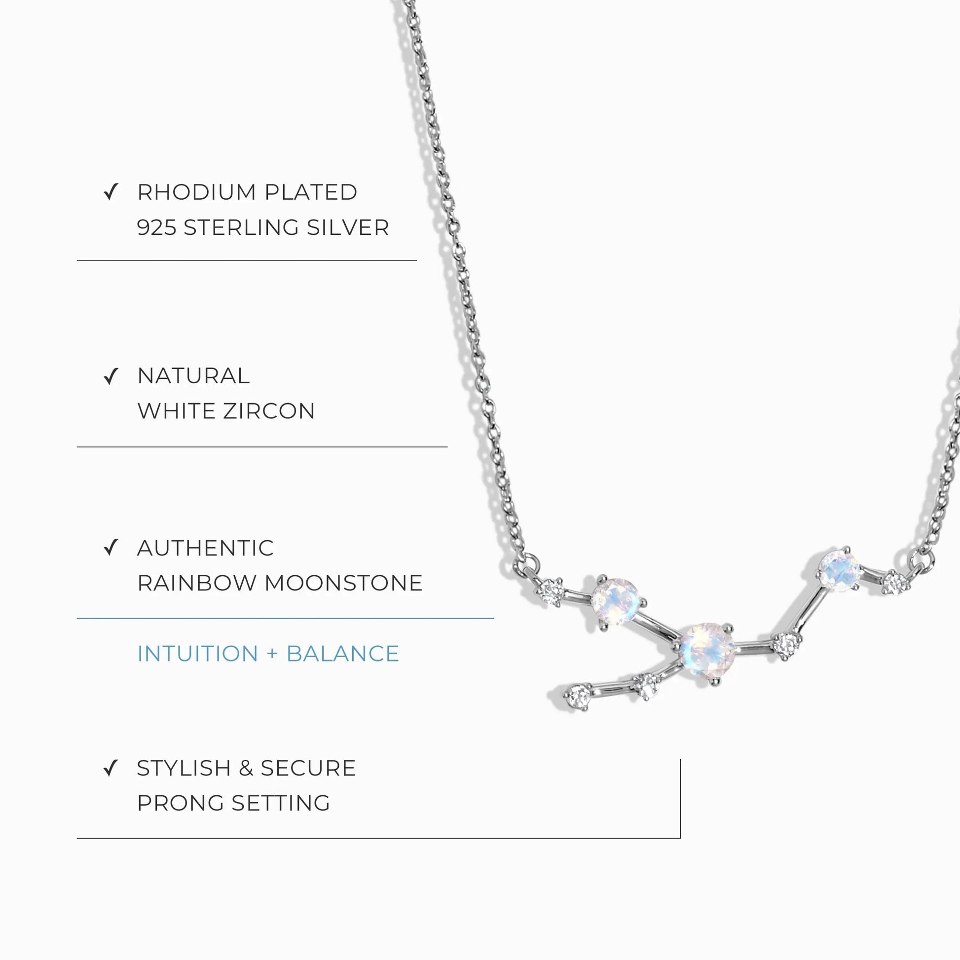 Taurus Zodiac Constellation Necklace & White Topaz Sway Moon Magic
