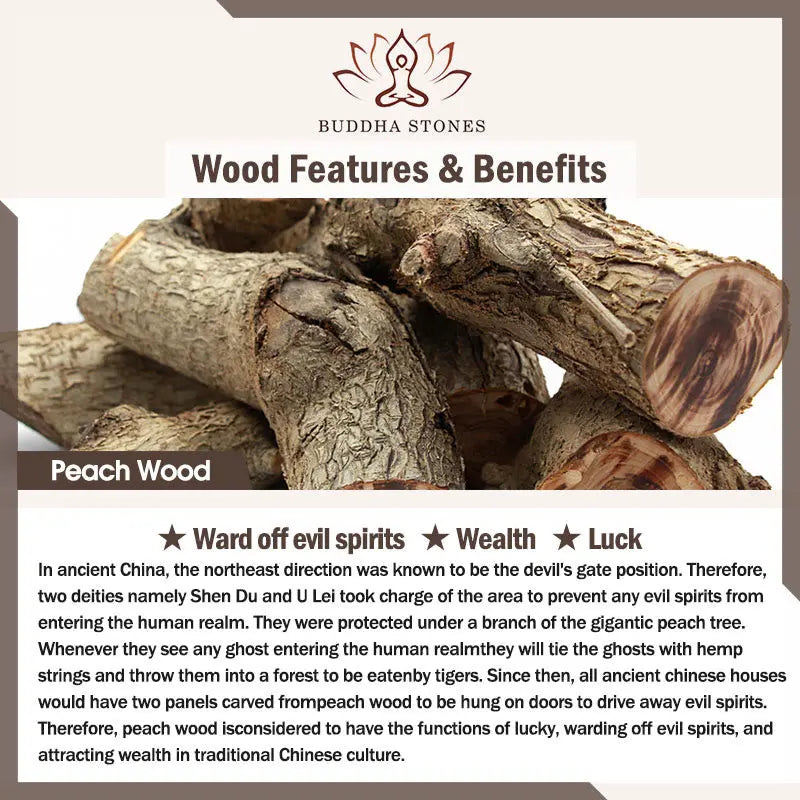 Wealth Luck Natural Peach Wood Bead Braided Bracelet Starymagic
