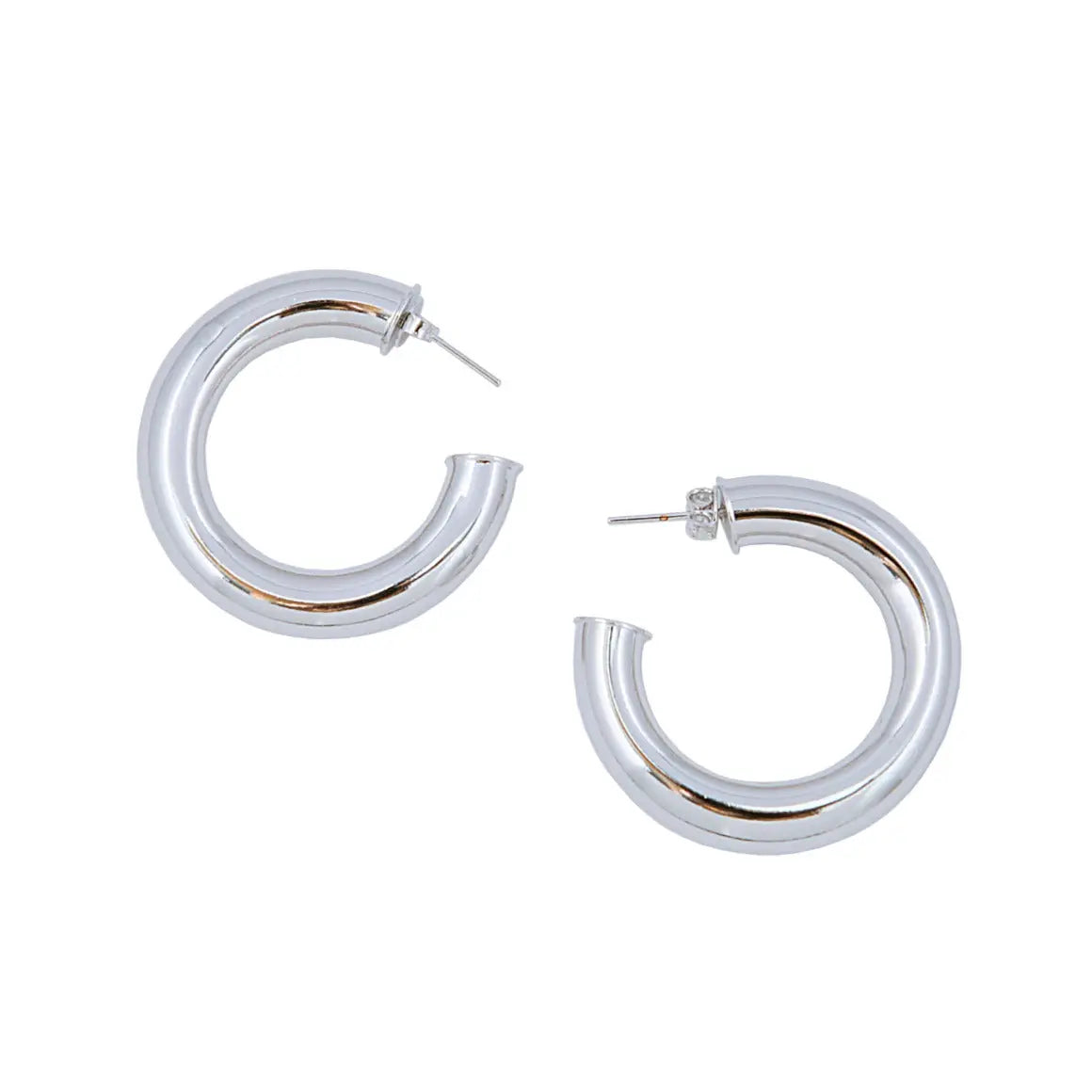 Rhodium Tubular Hoops 1.25" Joolz by Martha Calvo