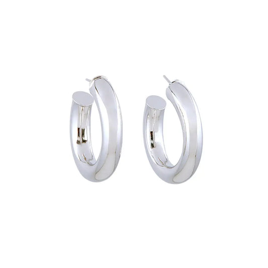 Rhodium Tubular Hoops 1.25" Joolz by Martha Calvo