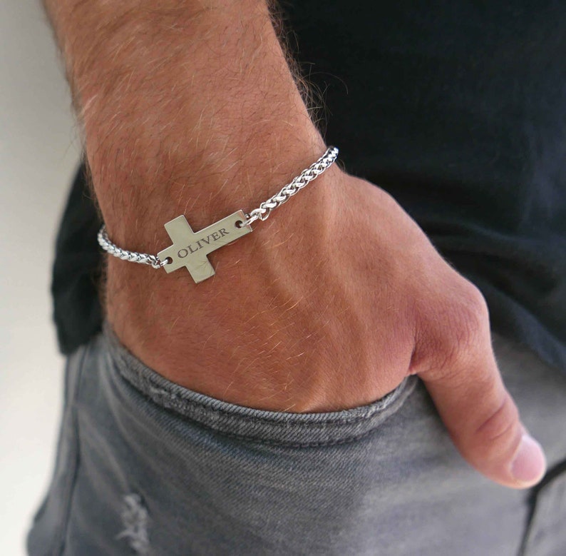 Personalized Engraved Men's Cross Bracelet Starymagic