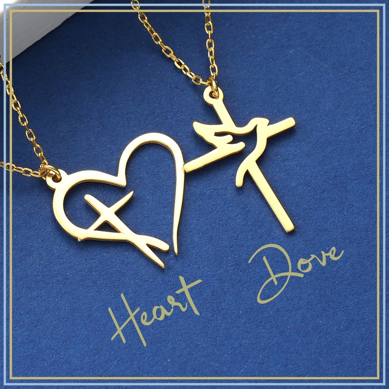 Dainty Heart Outline Necklace with Cross Charm Starymagic
