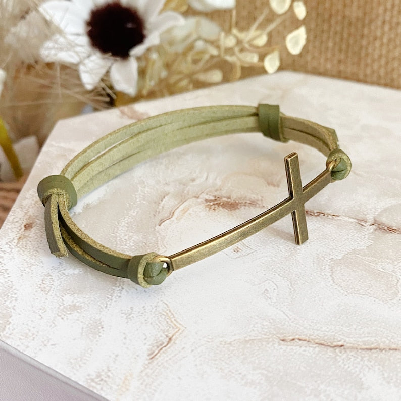 Cross leather bracelet for women Starymagic