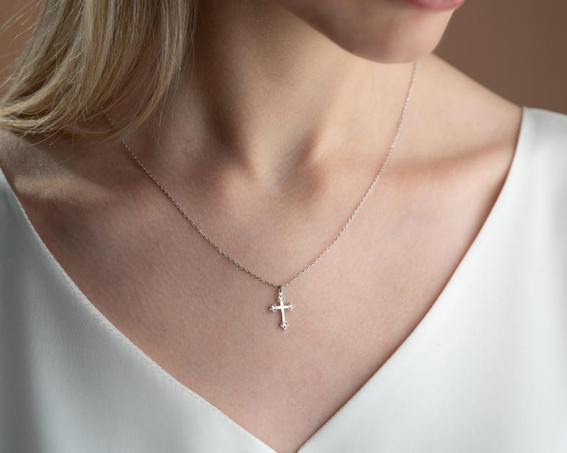 14K Solid Gold Cross Necklace for Women Starymagic