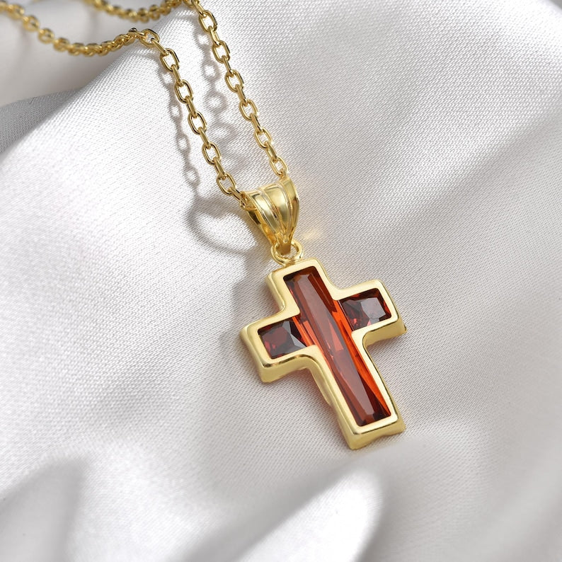 Aquamarine Cross Necklace Gold Plated Starymagic