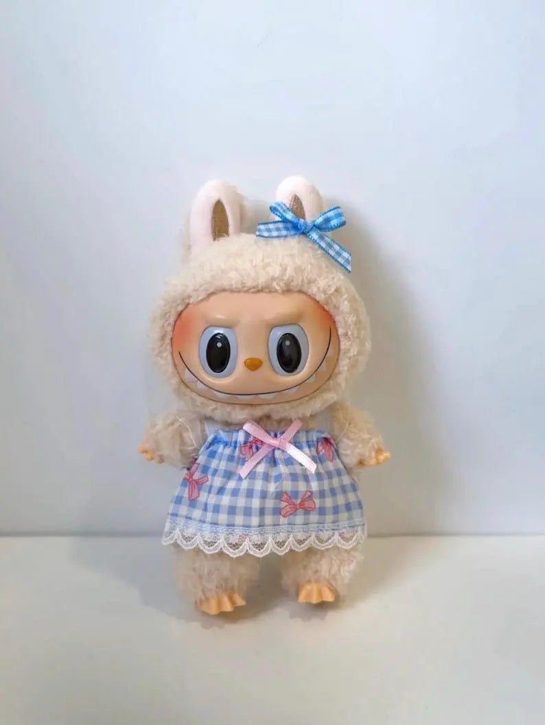 Labubu Doll cloth handmade plaid floral Dress mini clothes baby blue Starymagic