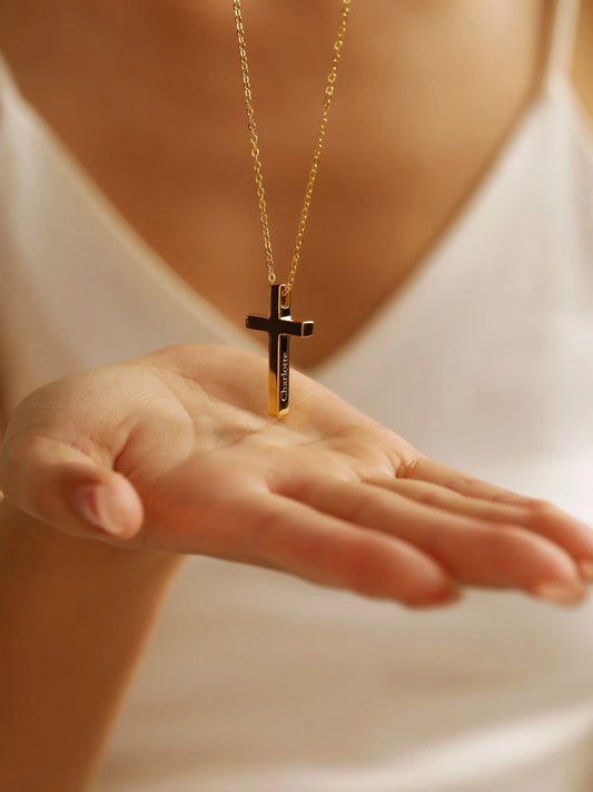 Personalized Cross Necklace in Gold  Silver  Rose Gold Starymagic