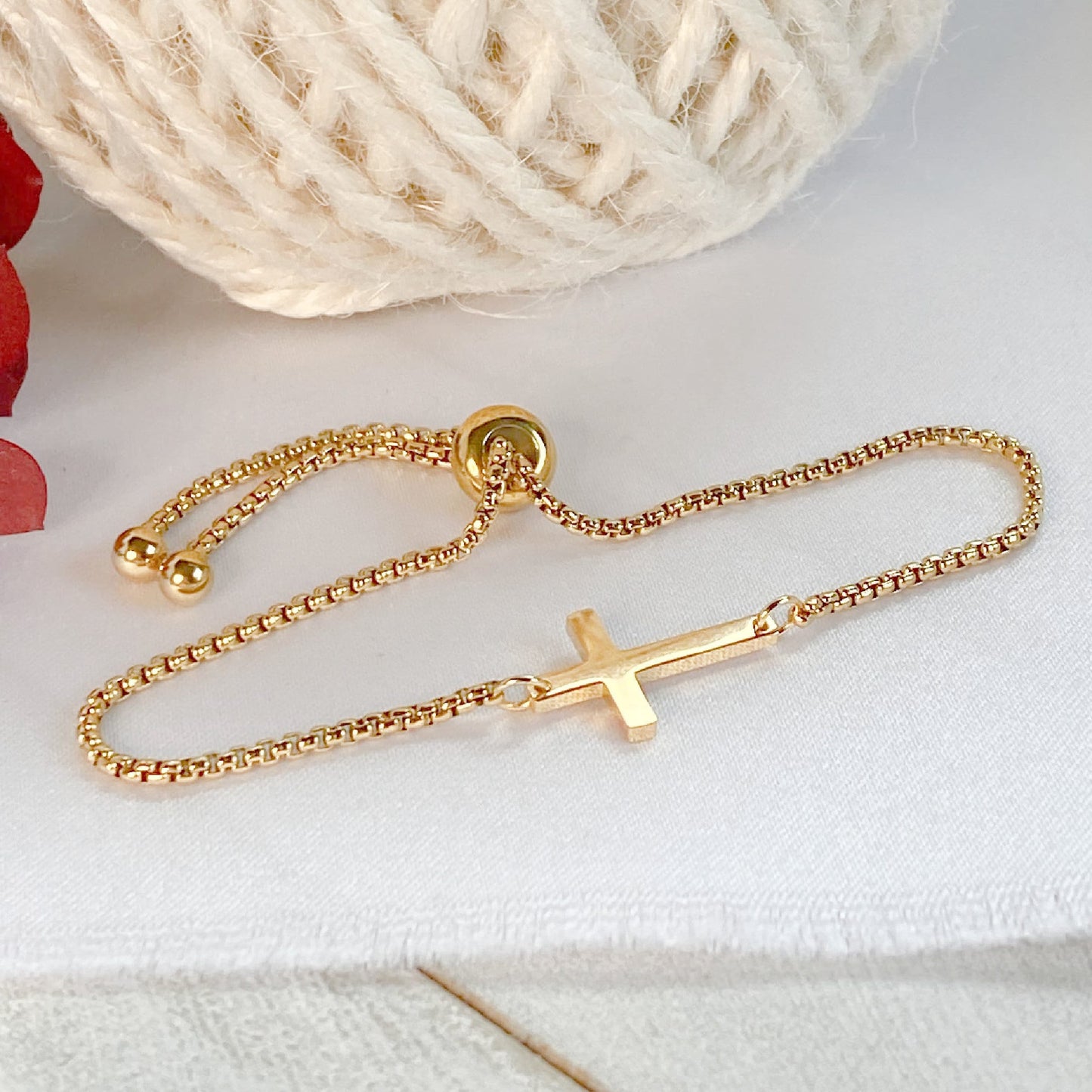 Cross bracelet, Dainty cross bracelet, Adjustable bracelet, Sideways cross bracelet, Confirmation gift, Religious jewelry, Baptism gift Starymagic
