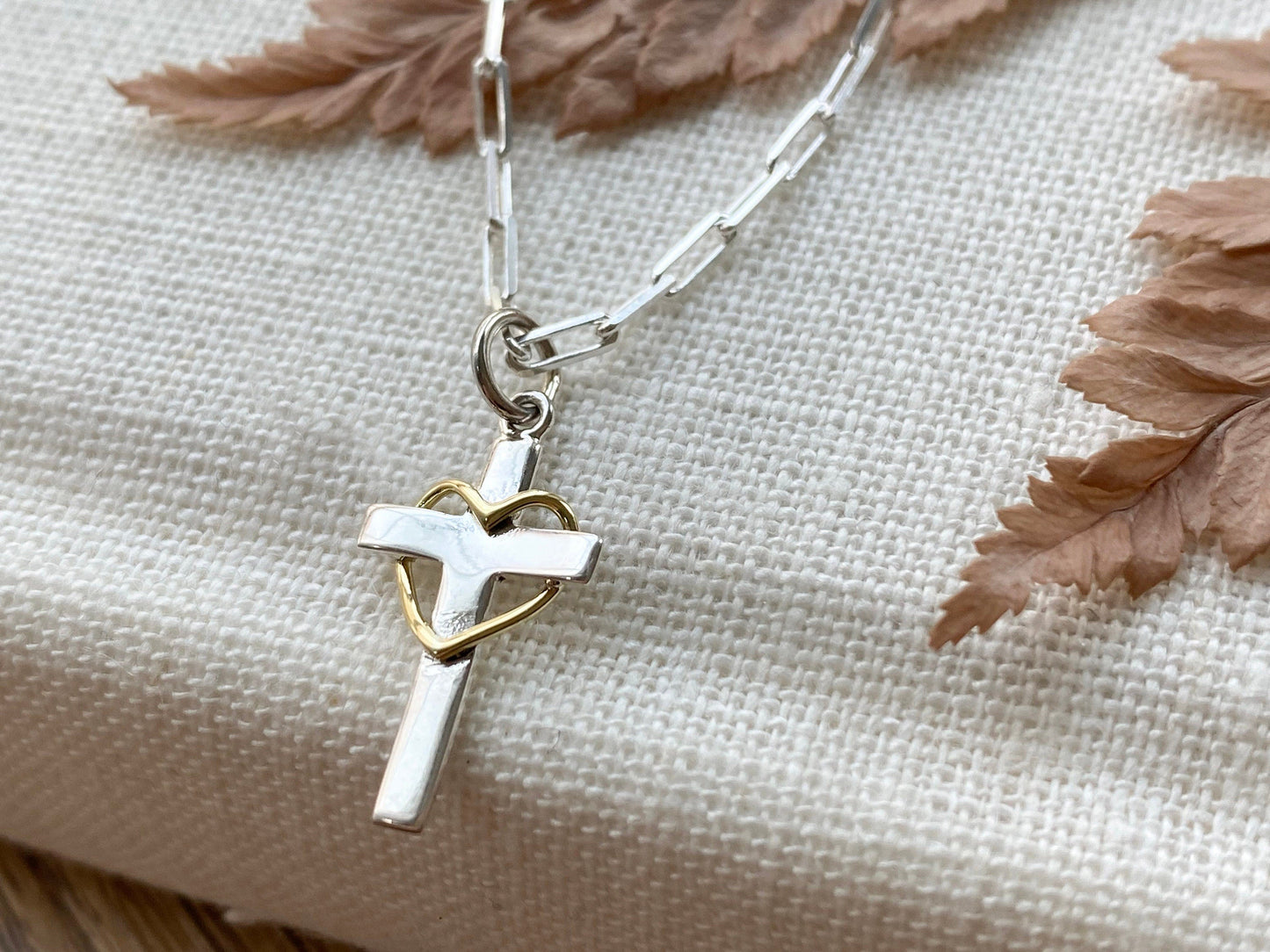 Sterling Silver Cross With Heart Necklace. Christmas Gift, Cross Jewelry, Faith Jewelry, Christian Jewelry, Religious Jewelry, CHAIN CHOICES Starymagic