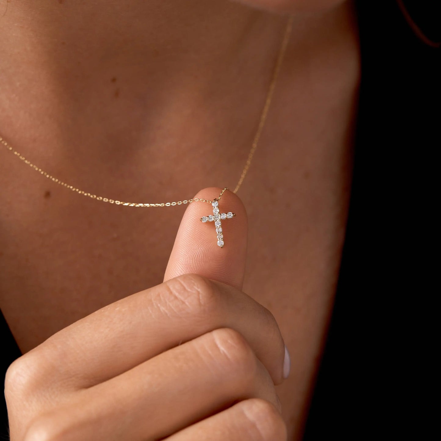 14k Solid Gold Diamond Cross Necklace for Women Starymagic