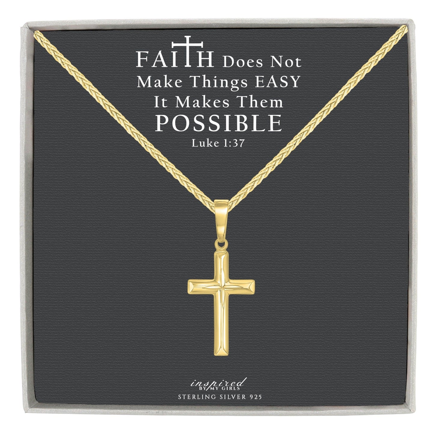 Womans 14K Gold over Sterling Silver Cross Necklace Starymagic