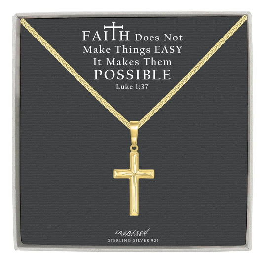 Womans 14K Gold over Sterling Silver Cross Necklace Starymagic