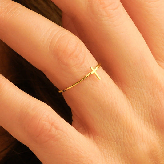 Gold Cross and Dainty Thin Stackable Engagement Rings Starymagic