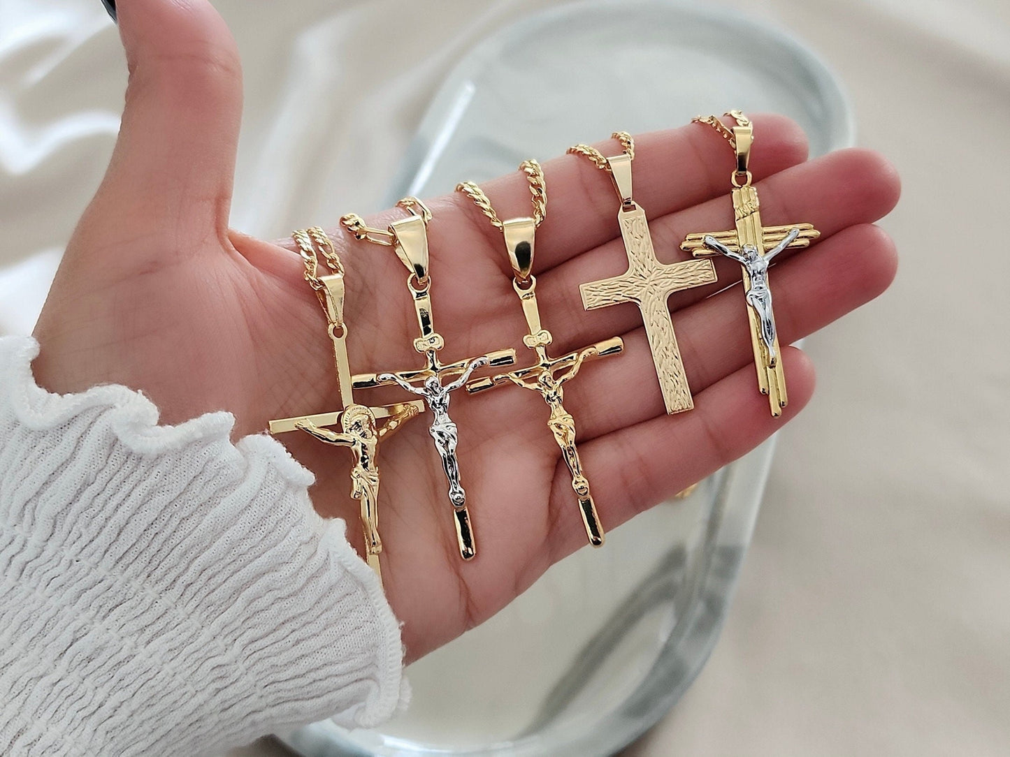 18k Gold Cross Necklace, Gold Cross Necklace, Men Waterproof Necklace, Gold Cross Pendant Christian Jewelry, Gift For Him Gift For Boyfriend Starymagic