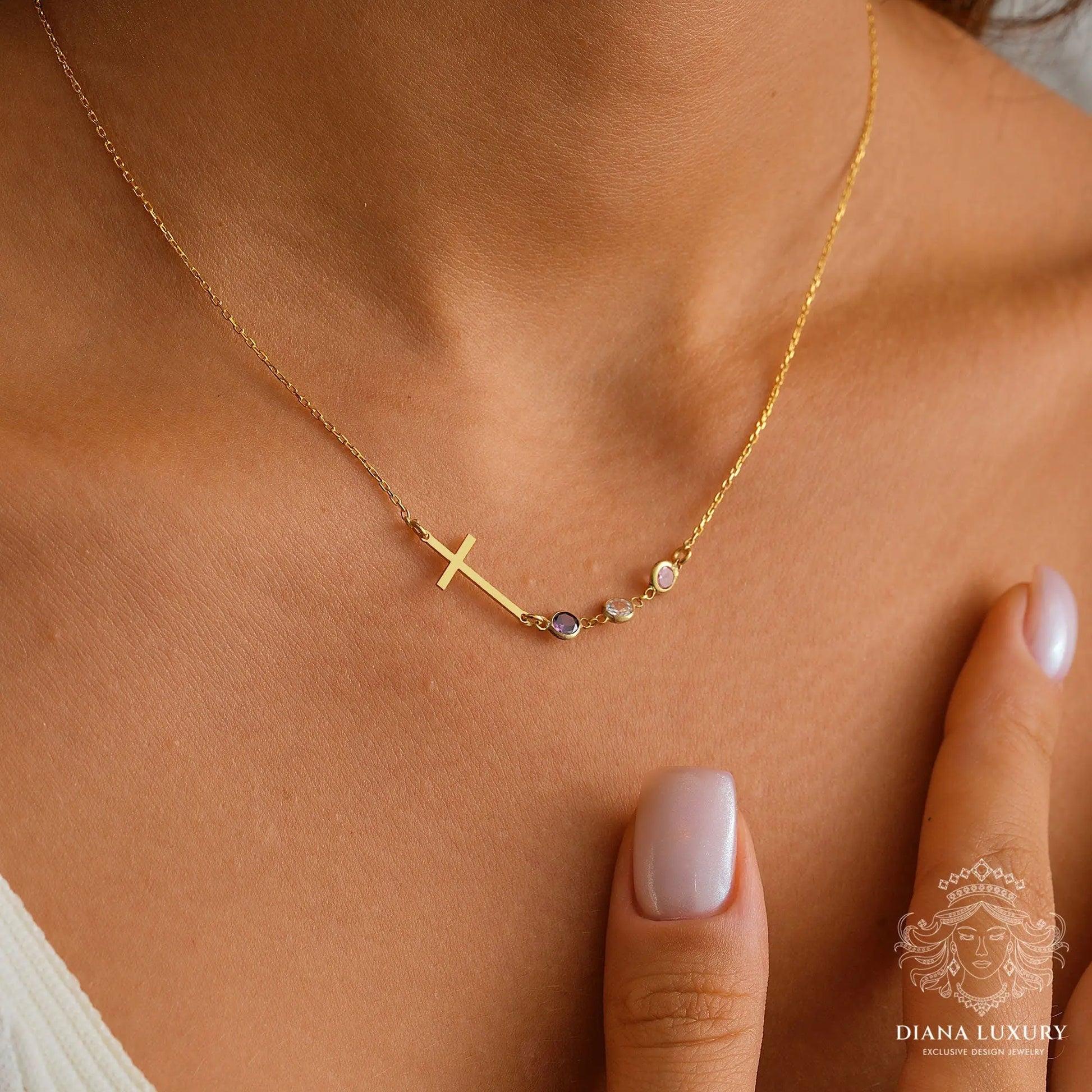 Christian Birthstones Silver Cross Necklace Starymagic