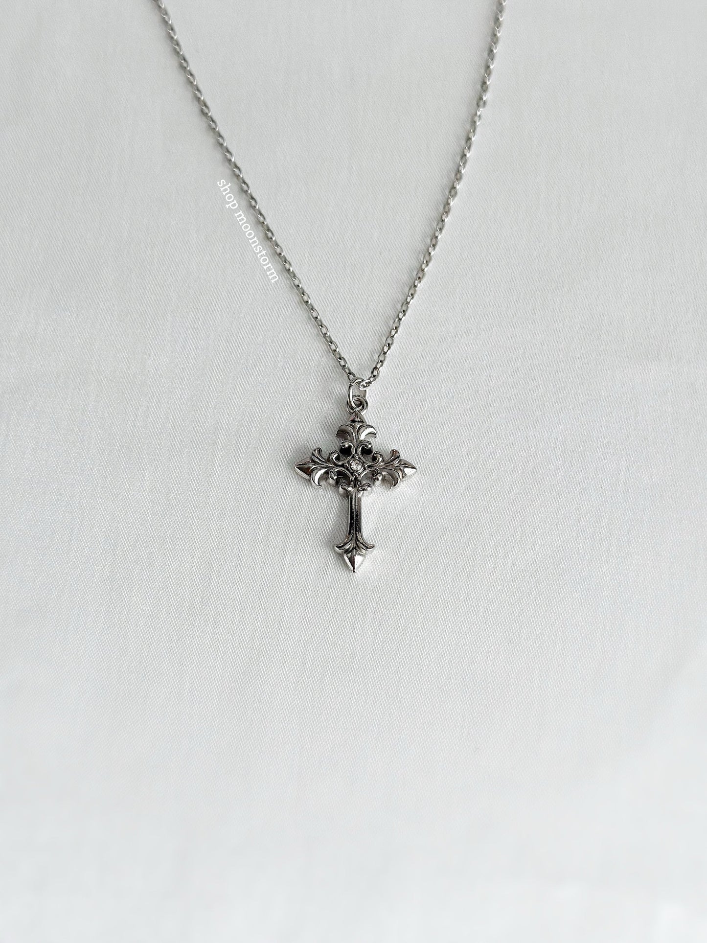 Silver Goth Cross Necklace Unisex Stainless Steel No Tarnish Water Resistant Waterproof Grunge Punk Alternative Gift Present Christmas Starymagic