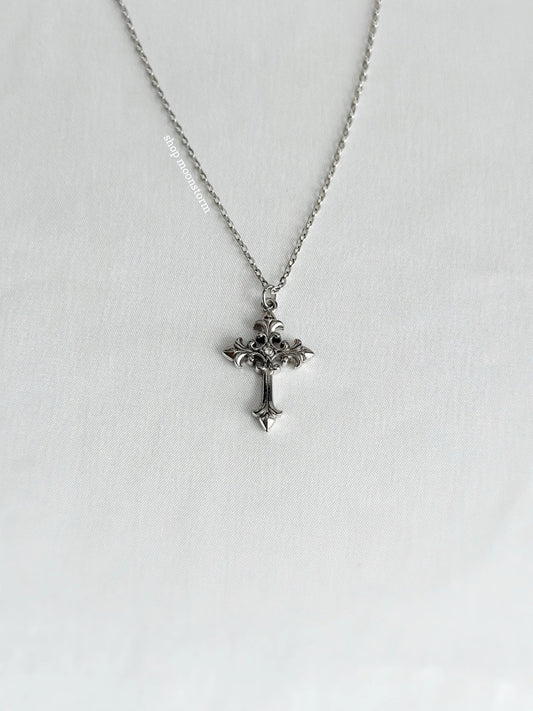 Silver Goth Cross Necklace Unisex Stainless Steel No Tarnish Water Resistant Waterproof Grunge Punk Alternative Gift Present Christmas Starymagic