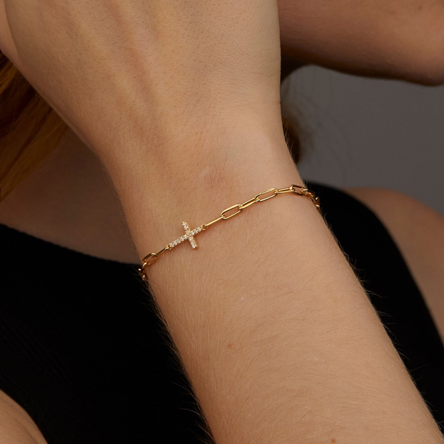 Cross Bracelet - Dainty Paperclip Chain with Cross - Christian Jewelry for Women - Pave Diamond Cross Bracelet - Charm Bracelets for Women Starymagic