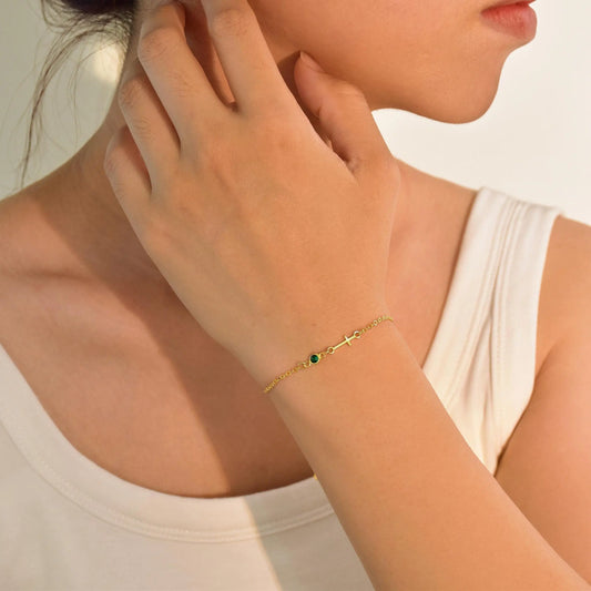 14K Gold Cross Bracelet with Birthstone Starymagic