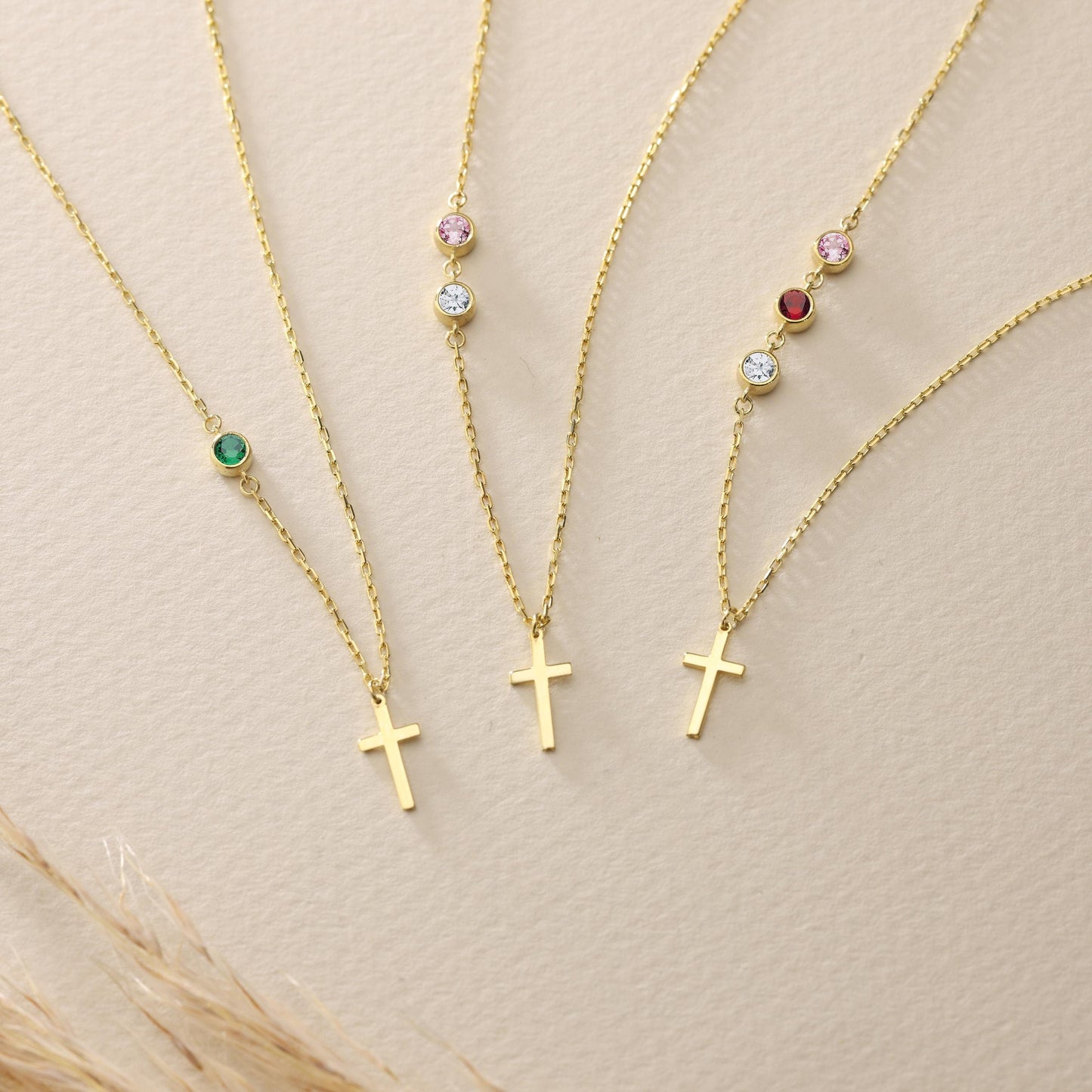 Birthstones Cross Necklace, Gold Cross Necklace, Gift for Her, Family Cross Necklace, Confirmation Gift, Baptism Gift, Minimalist Necklace Starymagic