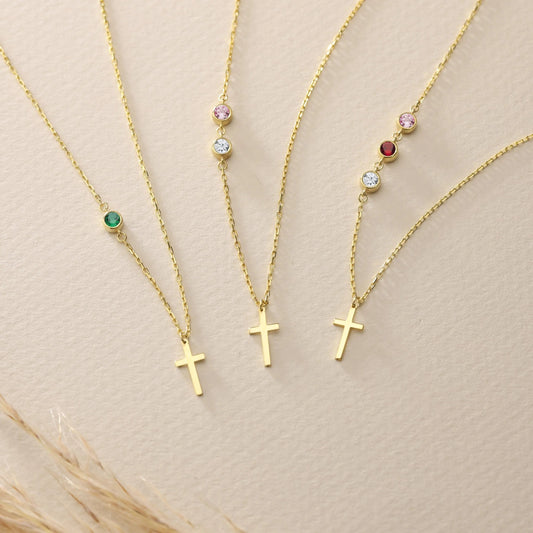Birthstones Gold Cross Necklace Starymagic