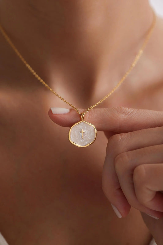 Gold Plated Enamel Cross Pendant Necklace Starymagic