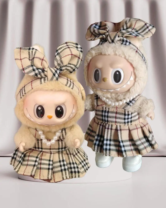 Handmade Labubu Outfit, Chic Plaid Princess Set for Labubu Starymagic