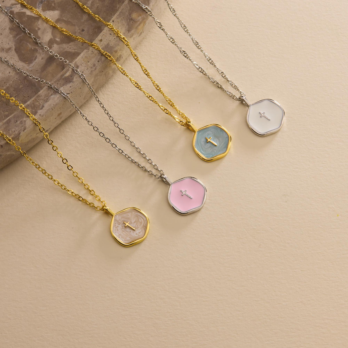 Gold Enamel Mini Cross Women Necklace