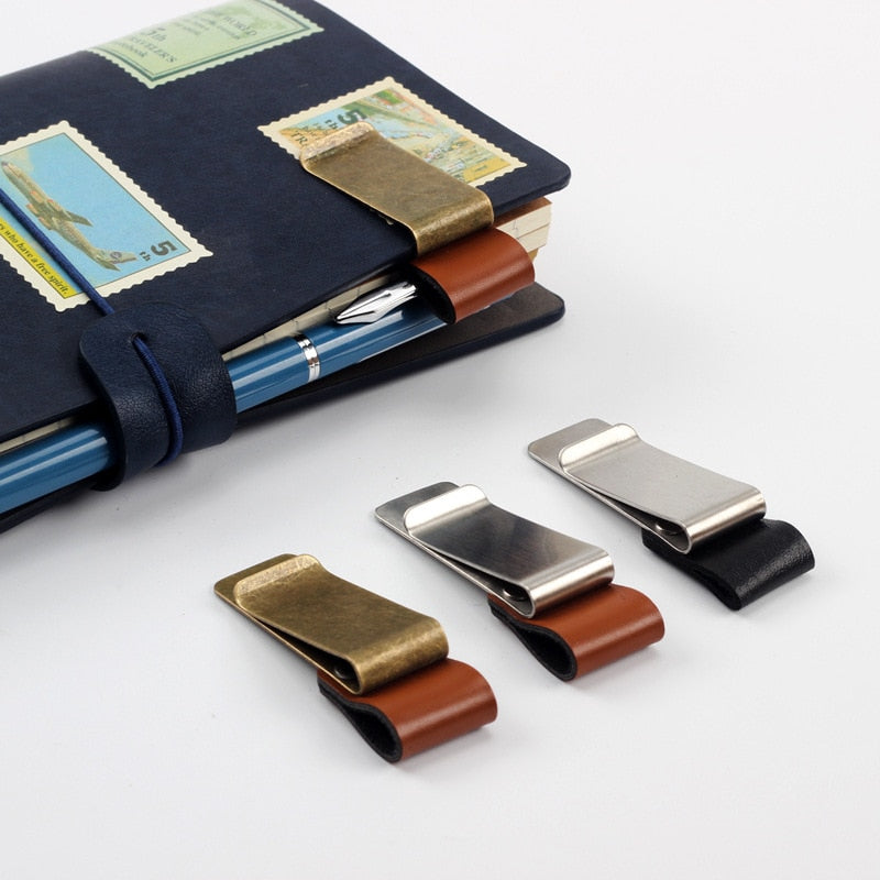 Brass and Leather Pen Clips Gifts for Designers