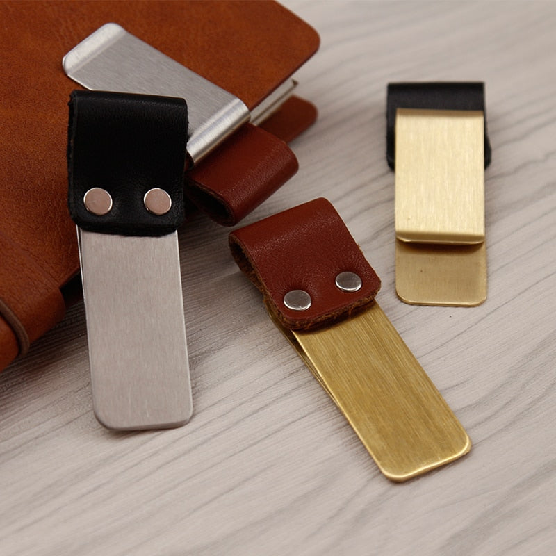 Brass and Leather Pen Clips Gifts for Designers