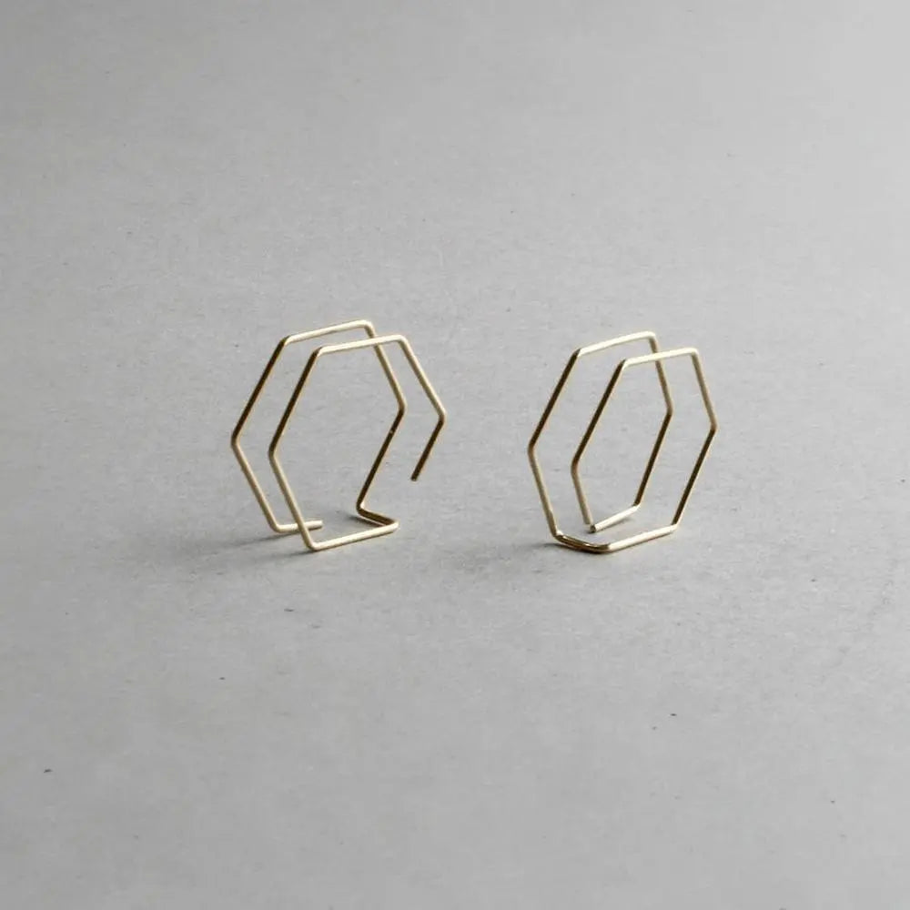 Handmade Minimalist Double Hexagon Earrings Gifts for Designers