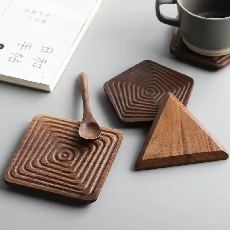 Walnut Wood Geometric Coasters Gifts for Designers