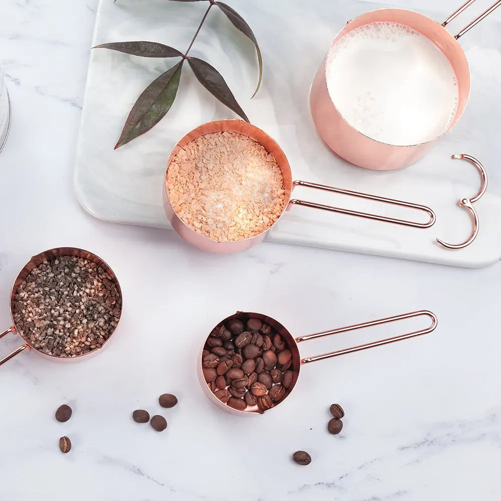 4 Pcs/Set Rose Gold Stainless Steel Kitchen Measuring Scoops Gifts for Designers