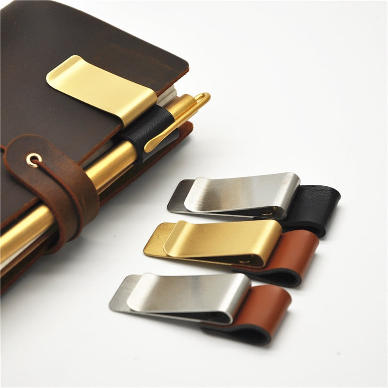 Brass and Leather Pen Clips Gifts for Designers