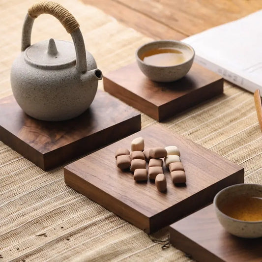 Black Walnut Solid Square Wooden Teapot Holder Gifts for Designers